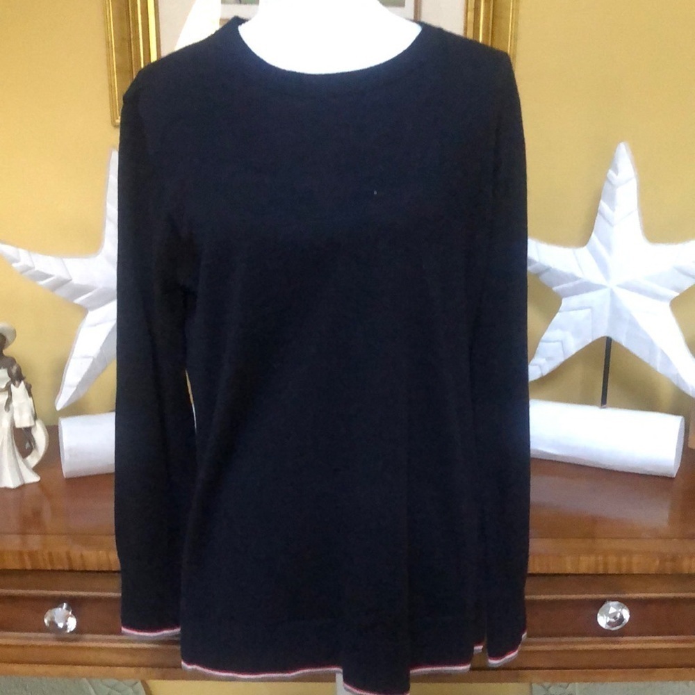 Banana Republic 100% Extra Fine Marino Wool Navy Blue Nautical Pullover Sweater
